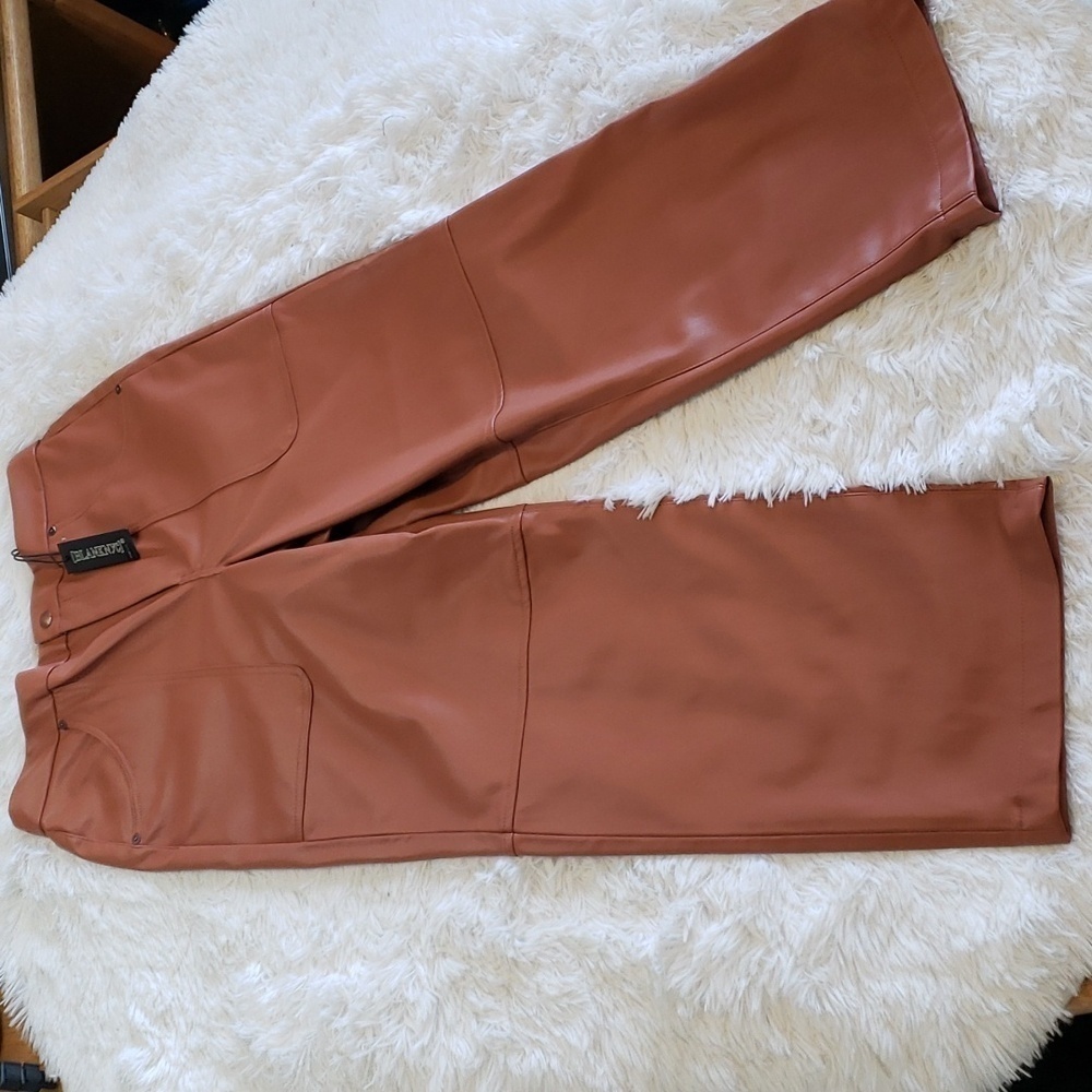 Blank NYC Baxter Ribcage Straight Leg Faux Leather Brown Ankle Pants size 30 - Picture 1 of 9